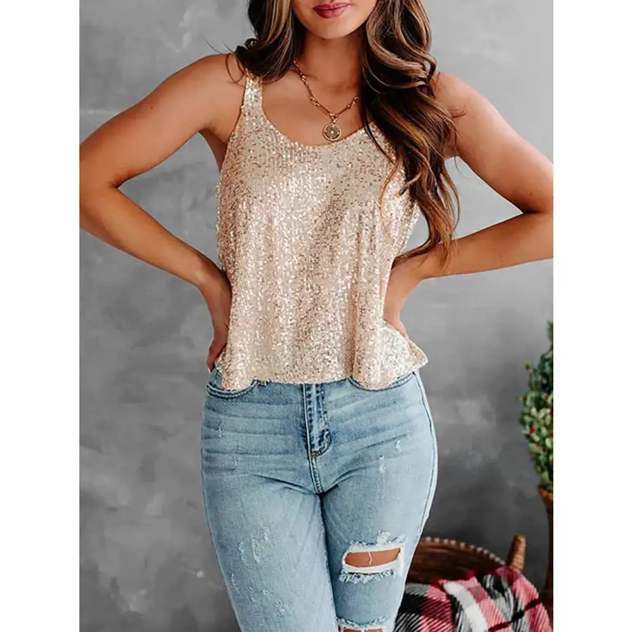 Sequin Scoop Neck Tank
