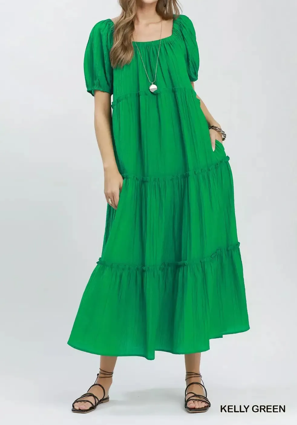 Textured Textured Tiered Midi Dress