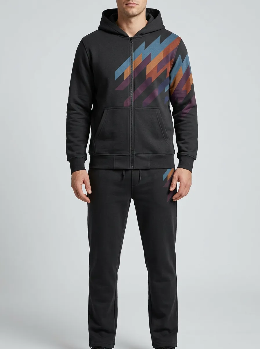 Men's Geometric Pattern Printed Hooded Tracksuit