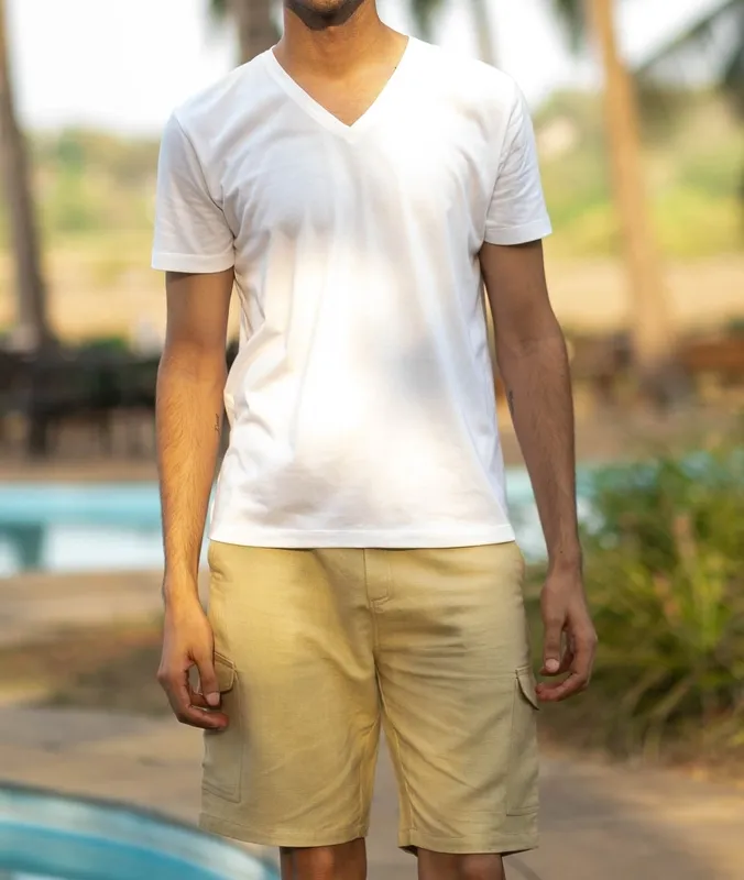 White Cotton V-Neck T-Shirt