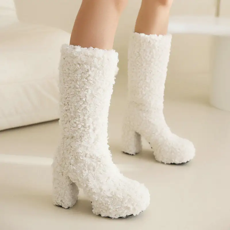 Mid-Calf Furry Shearling Boots Warm Plush Lined Boots