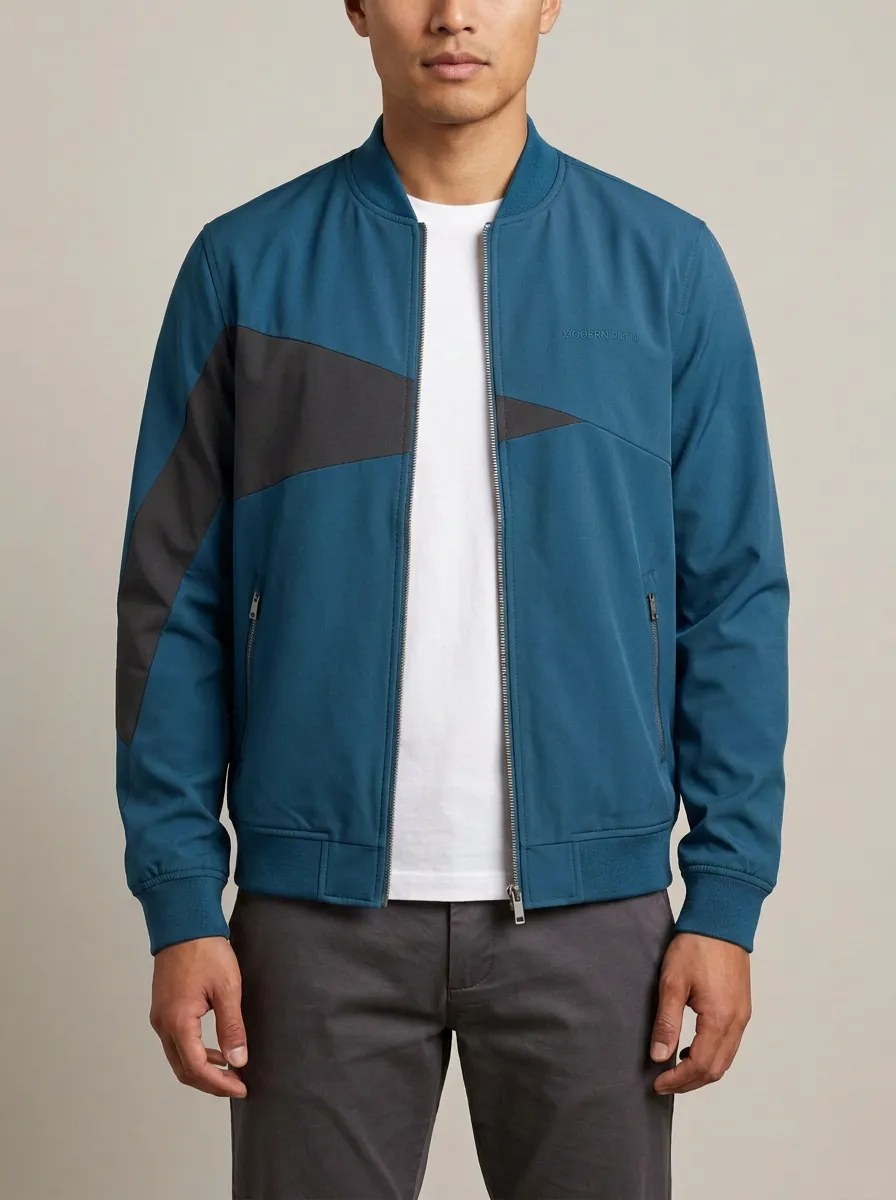Sporty Colorblock Bomber Jacket