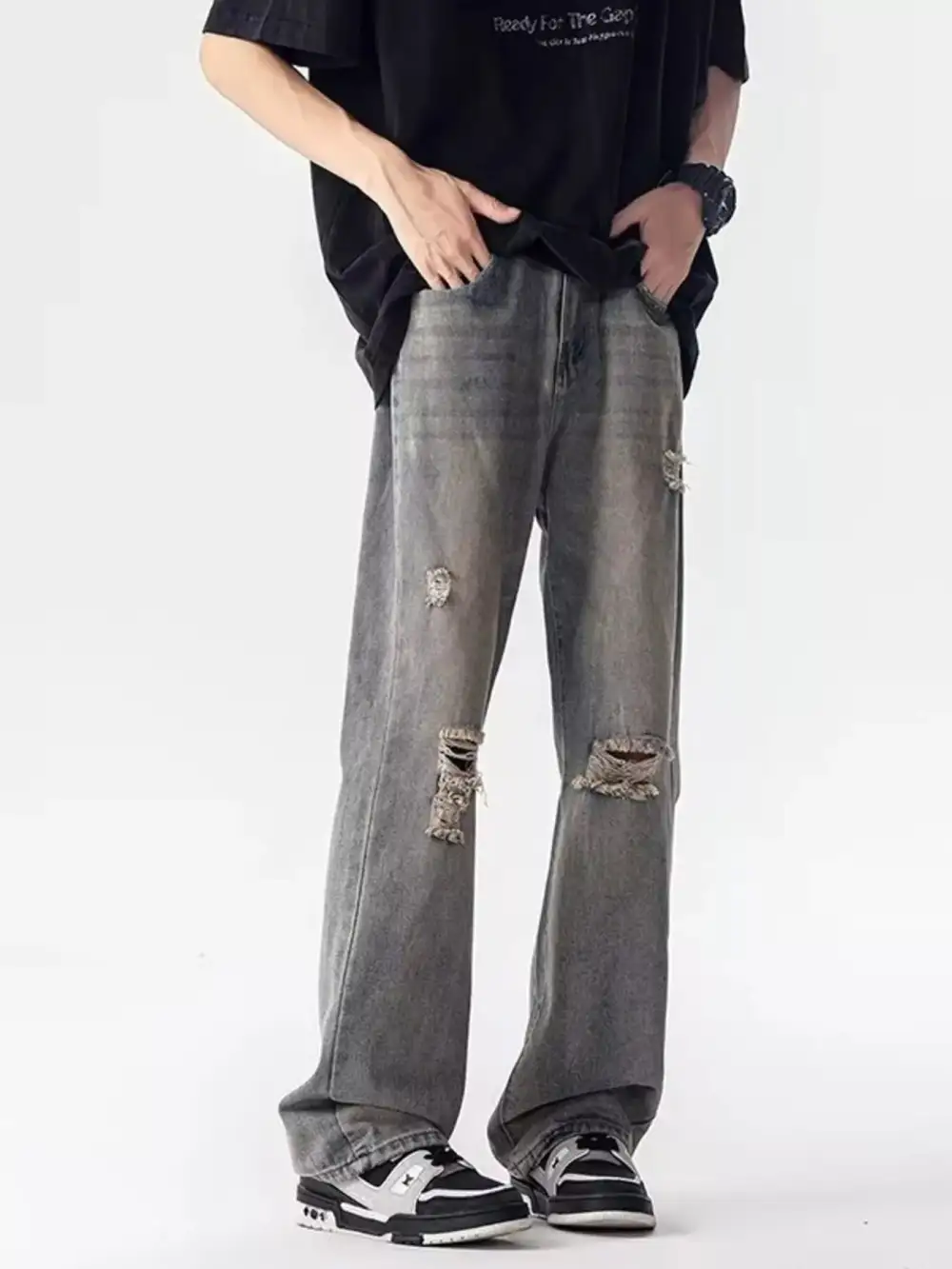 Men’s Plus Size Distressed Loose Jeans