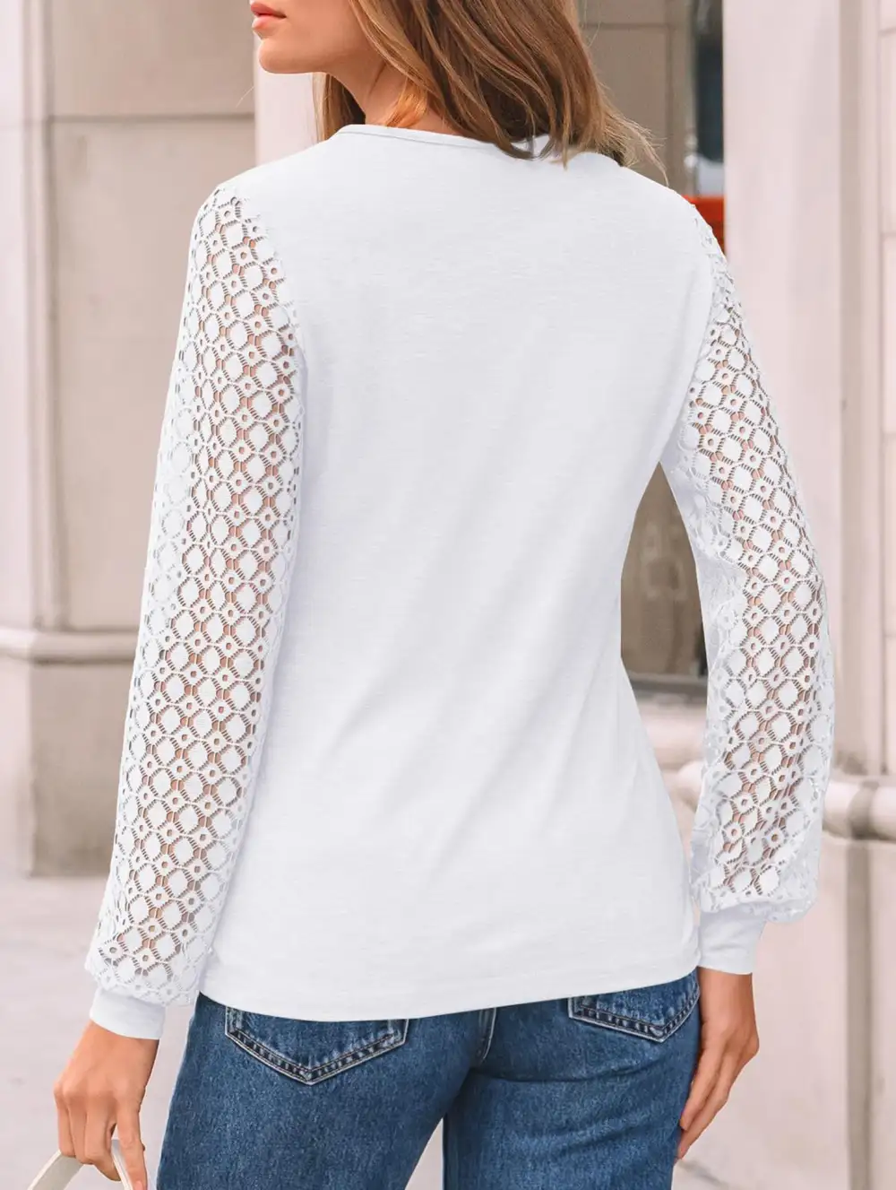 Crew Neck Openwork Patch Top