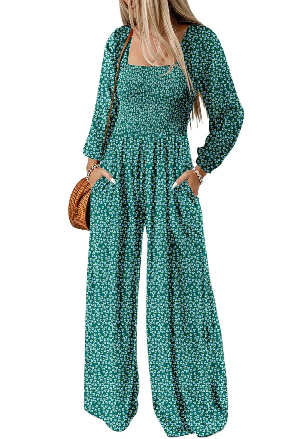 Bohemian Wide Leg Square Neck Jumpsuit