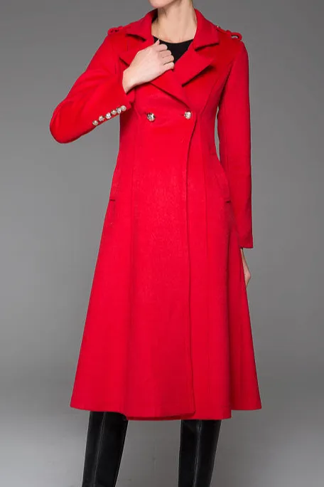Wool Blend Tailored Double Breasted Pocketed Button Front Coat