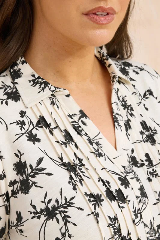 White Floral Premium Pintuck Henley Top detail 3