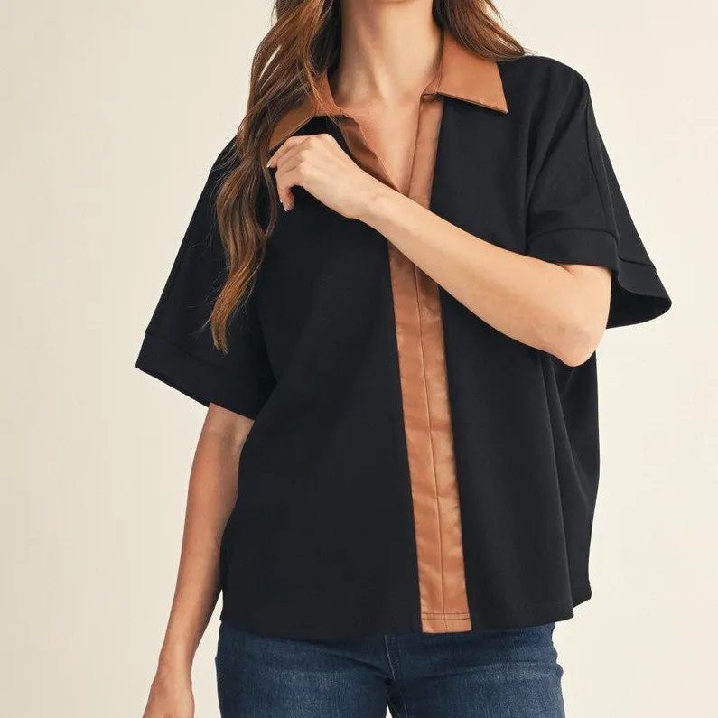 Leather Contrast Accent Top