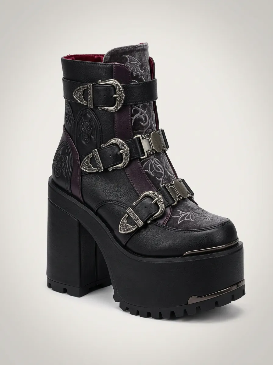 Nightfall Bat Buckle Style Women's Gothic Platform Boots