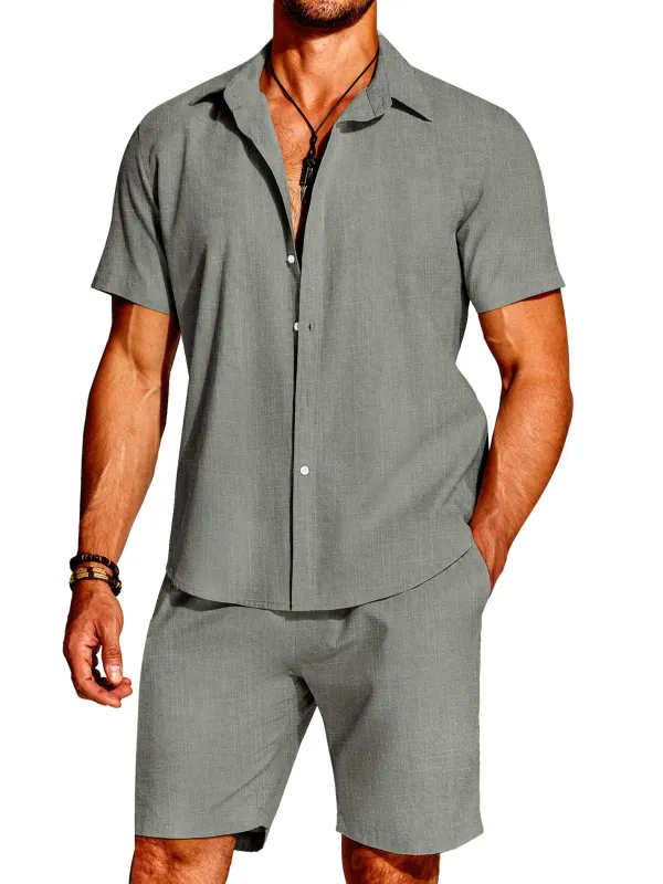 Linen Blend Short Sleeve Shirt Set