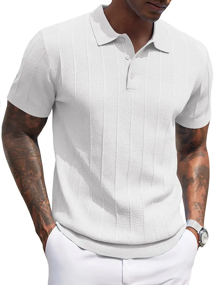Ribbed Textured Knit Polo Shirt