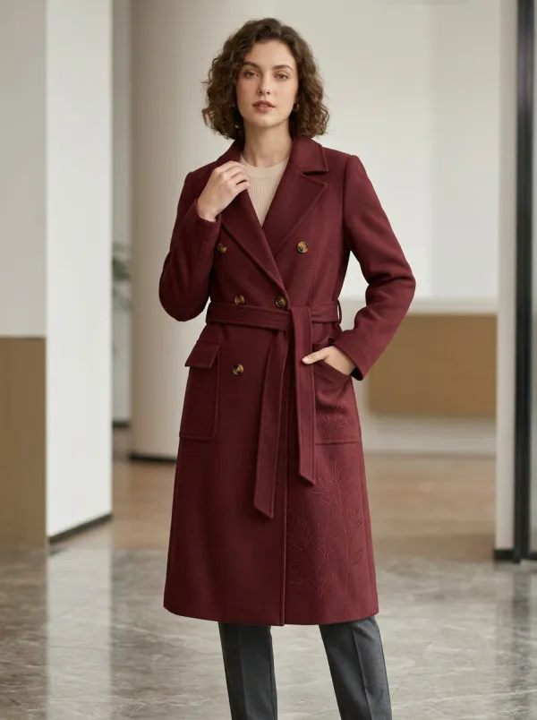 Women's Botanical Leaf Minimalist Printed Trench Coat