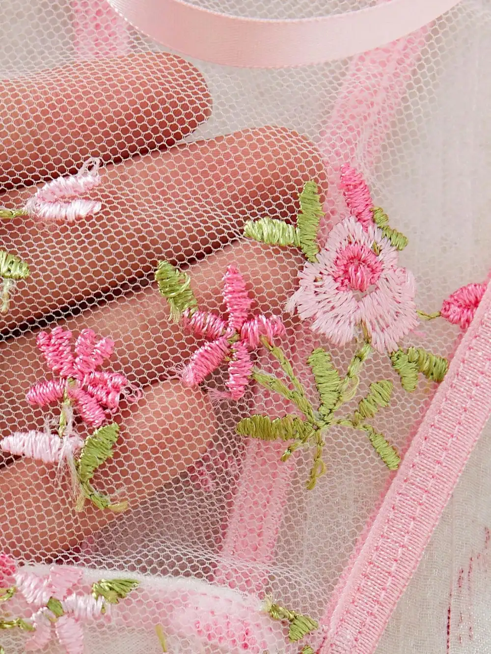 Floral Embroidered Demi Bra And Thong Set