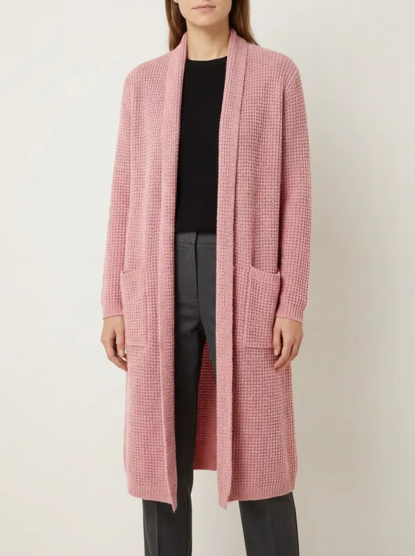 Women's Classic Waffle Textured Minimal Knit Cardigan