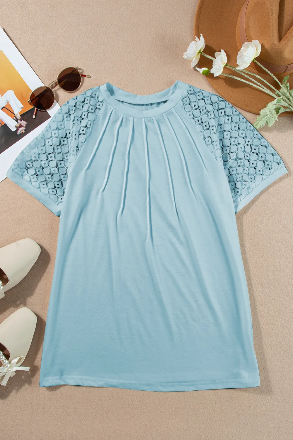 Mist Blue Seamed Detail Contrast Tee