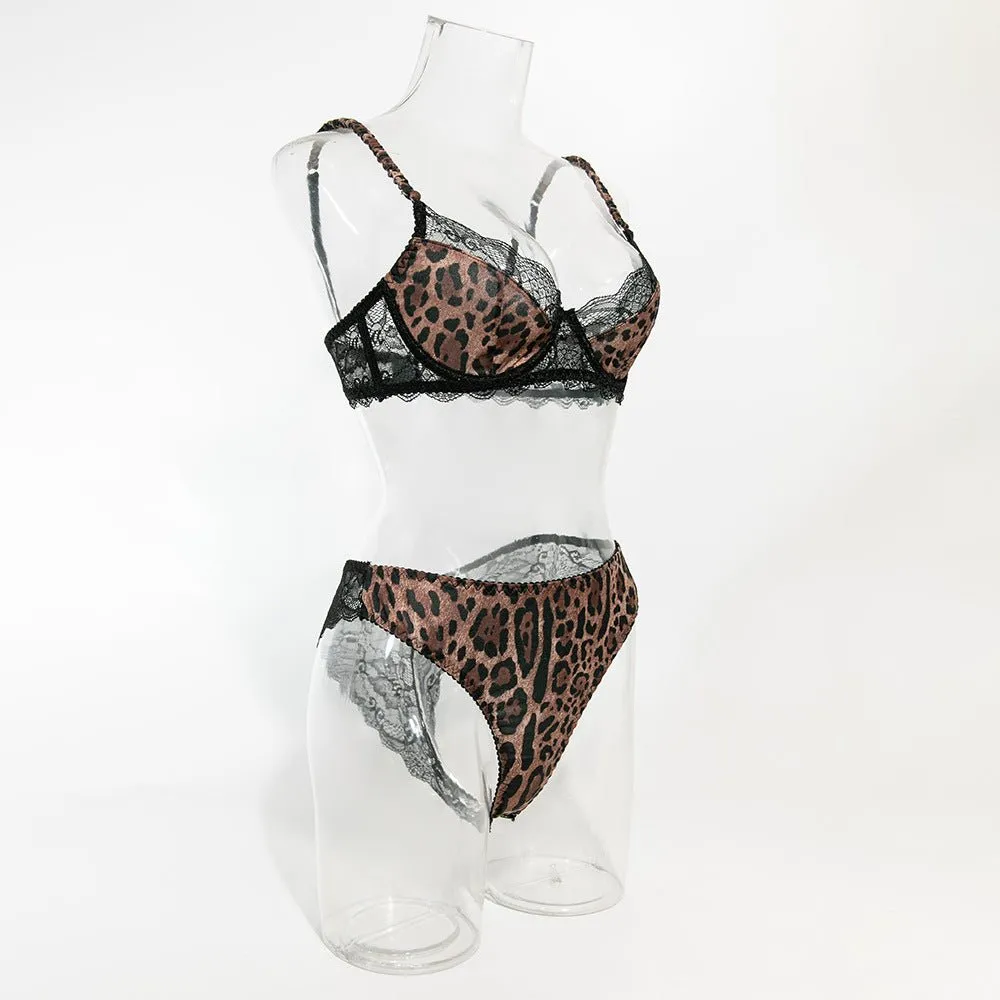 Leopard Lace Underwire Bra And Panty Set