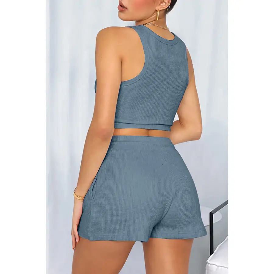 Relaxed Round Neck Top and Drawstring Shorts Set