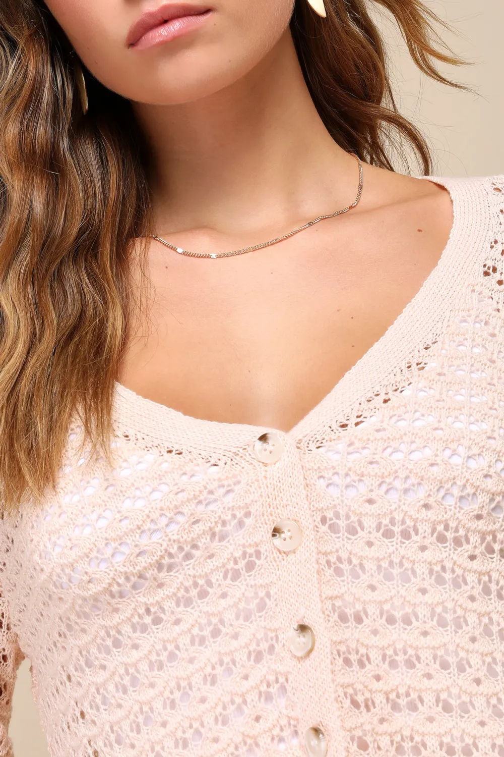 Daily Blush Pink Pointelle Knit Cropped Cardigan