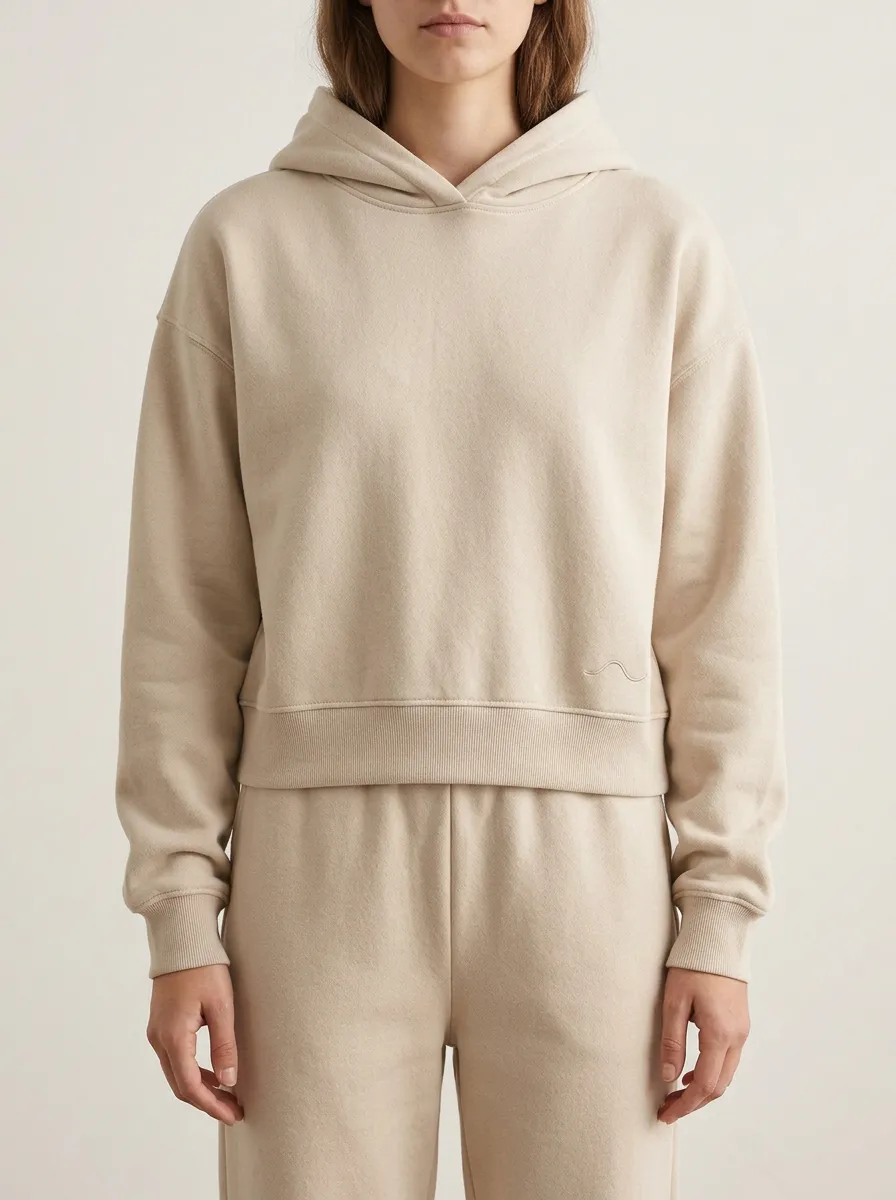 Women's Casual Minimalist Beige Solid Color Embroidered Wave Hoodie