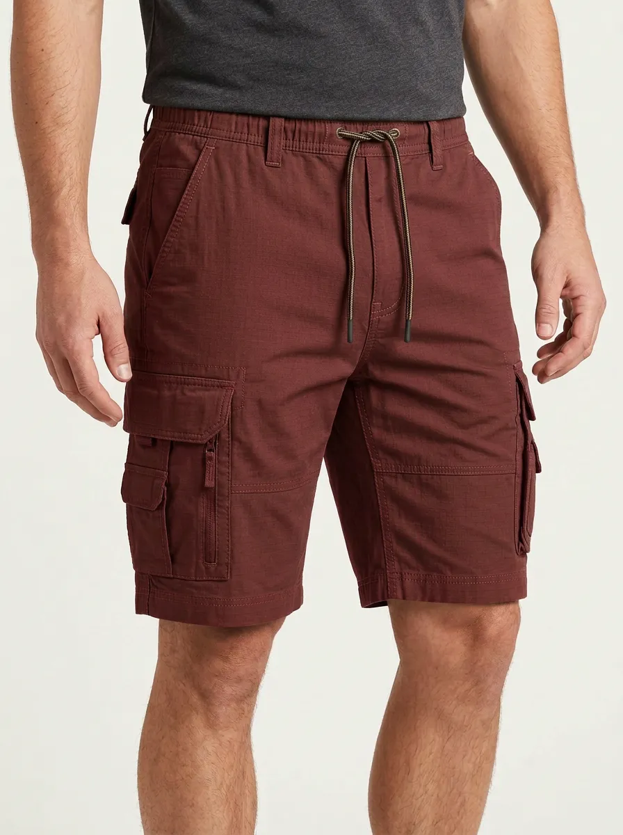 Men's Drawstring Waist Elastic Waist Grid Texture Cargo Shorts