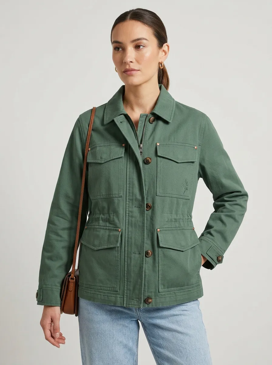 Women's Botanical Leaf Embroidered Printed Jacket