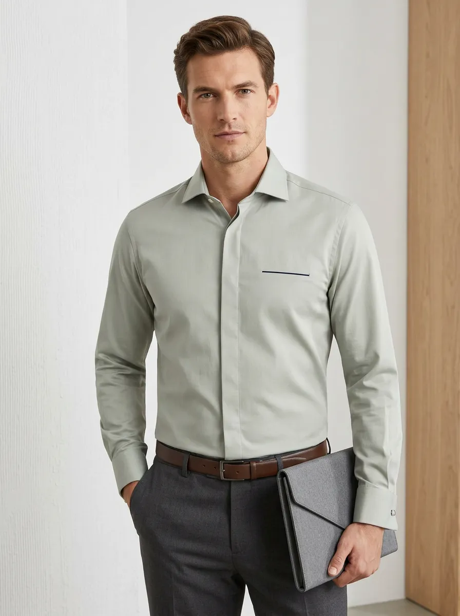 Men's Non-Iron Cotton Solid Sage Green Formal Shirt