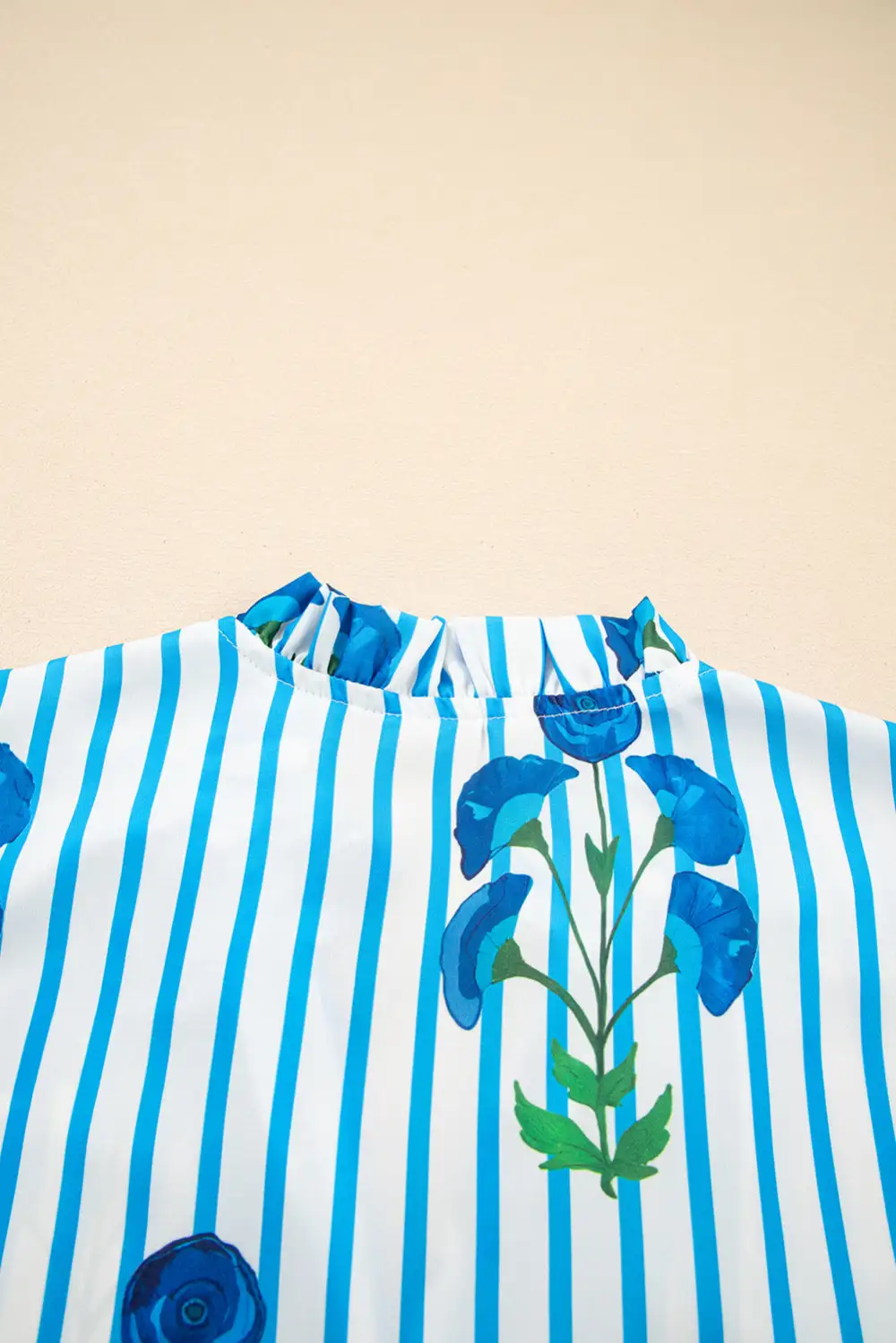 Striped Floral Notched Neck Blouse