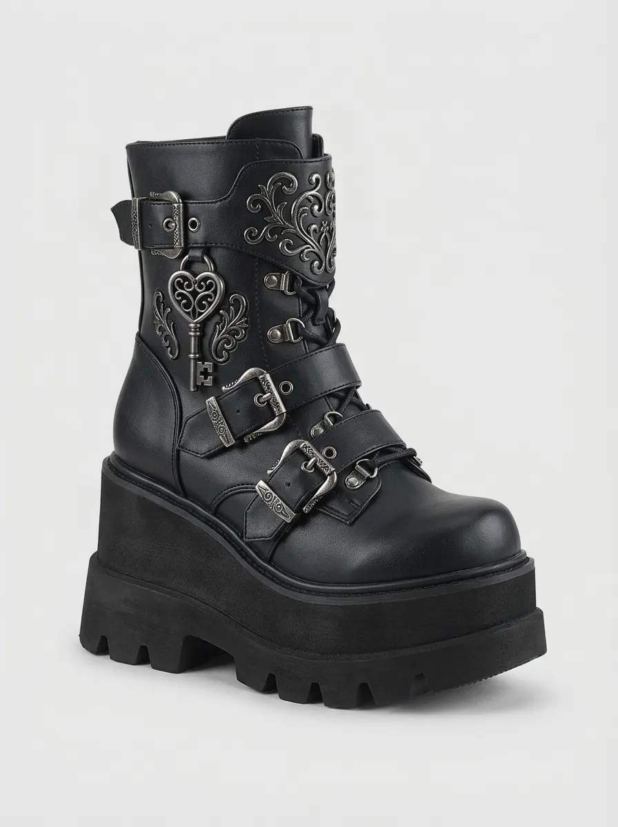 Darkwave Buckle Design Women's Gothic Platform Boots