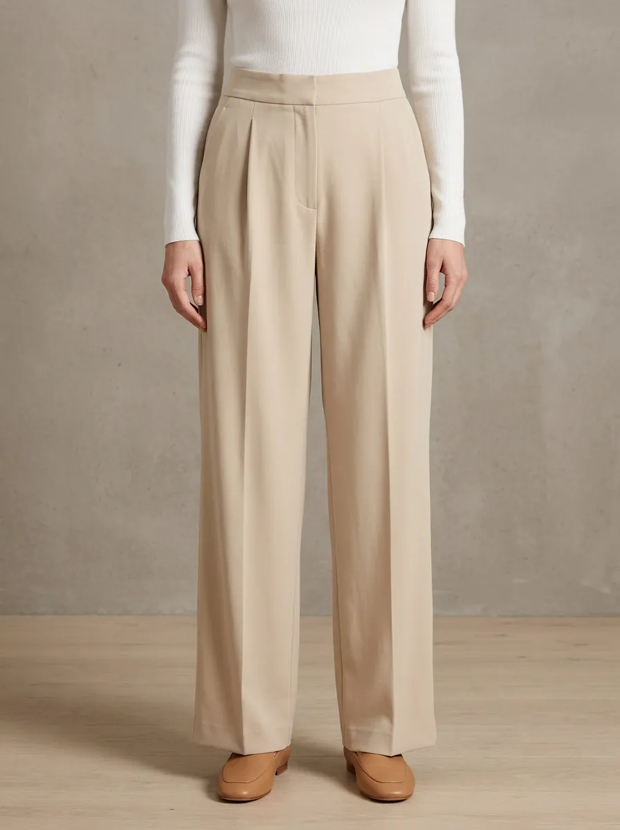 Refined Form Pleated Wide-Leg Trousers