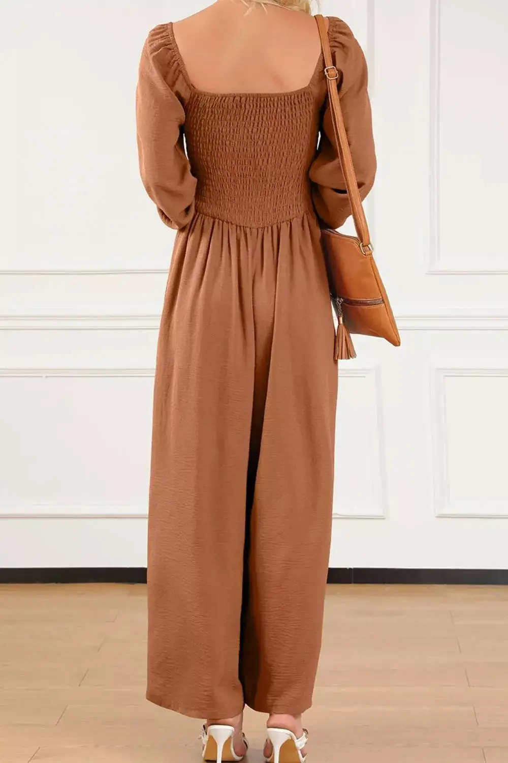 Smocked Square Neck Wide Leg Jumpsuit