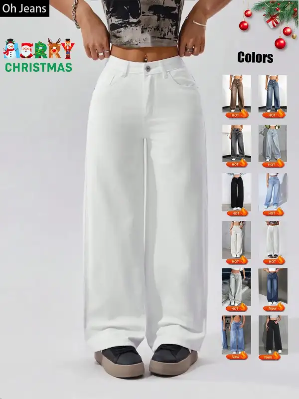 Women's Elastic Waist Denim Jeans with Pockets and Buttons, Casual Basic Fashion Comfortable Trousers for All Seasons, Perfect for Any Occasionstacked pants