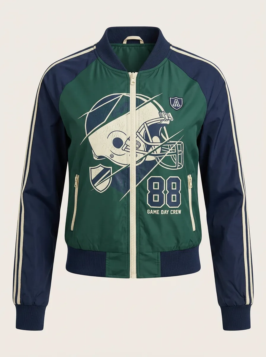 Women's Football Fan 88 Helmet Graphic Printed Bomber Jacket