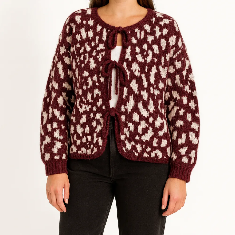 Modern Wool Viscose Longline Leopard Pattern Cardigan