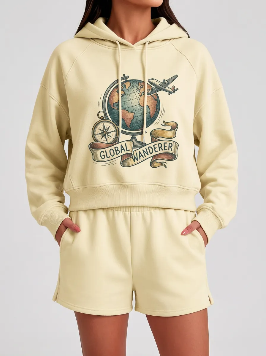 Women's Travel Globe Airplane Compass Graphic Hoodie
