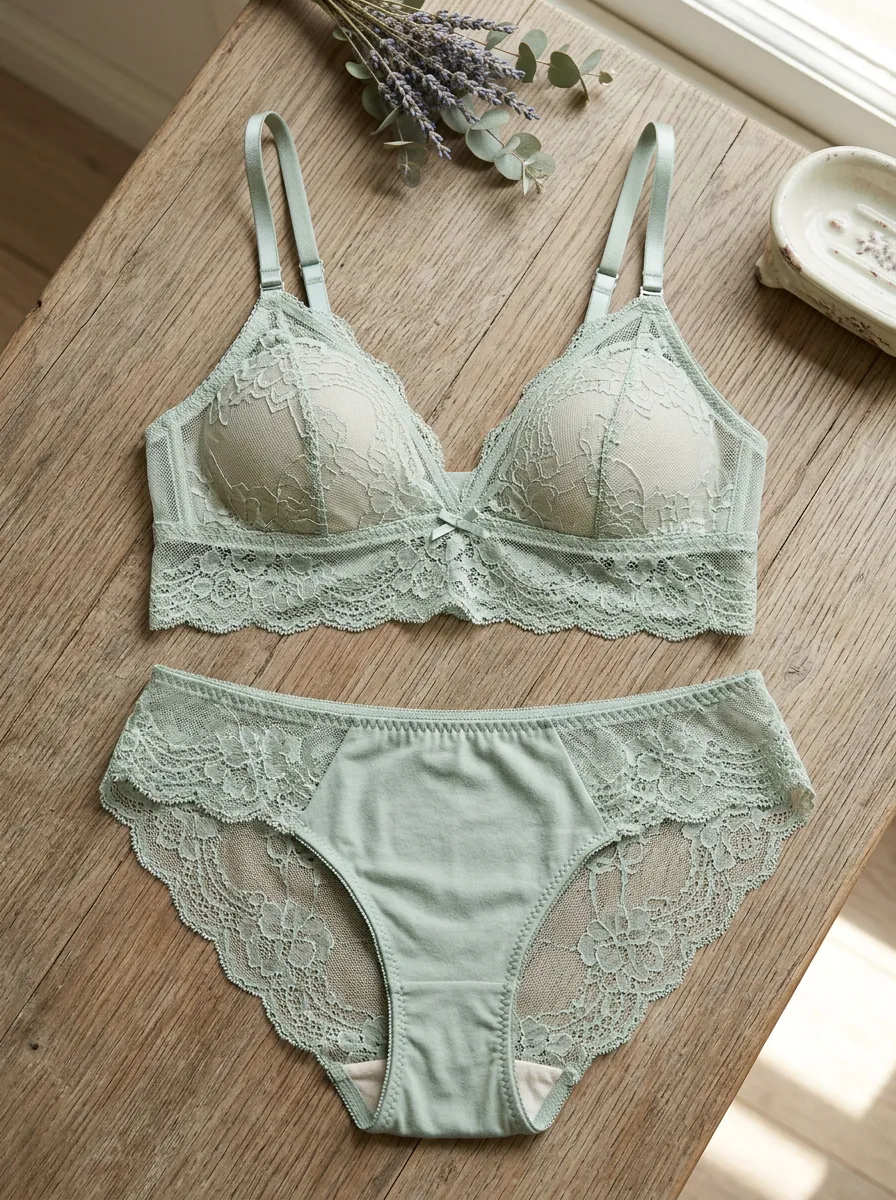 Women's Floral Lace Embroidered Lace Scalloped Lingerie Set