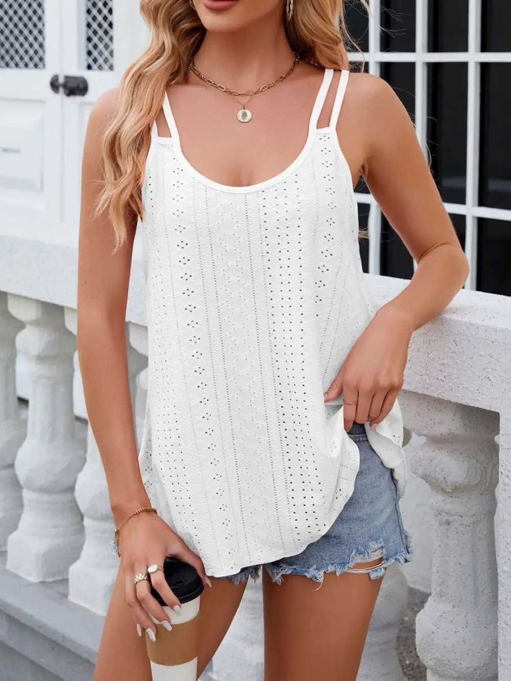 Eyelet Double Strap Tank Top