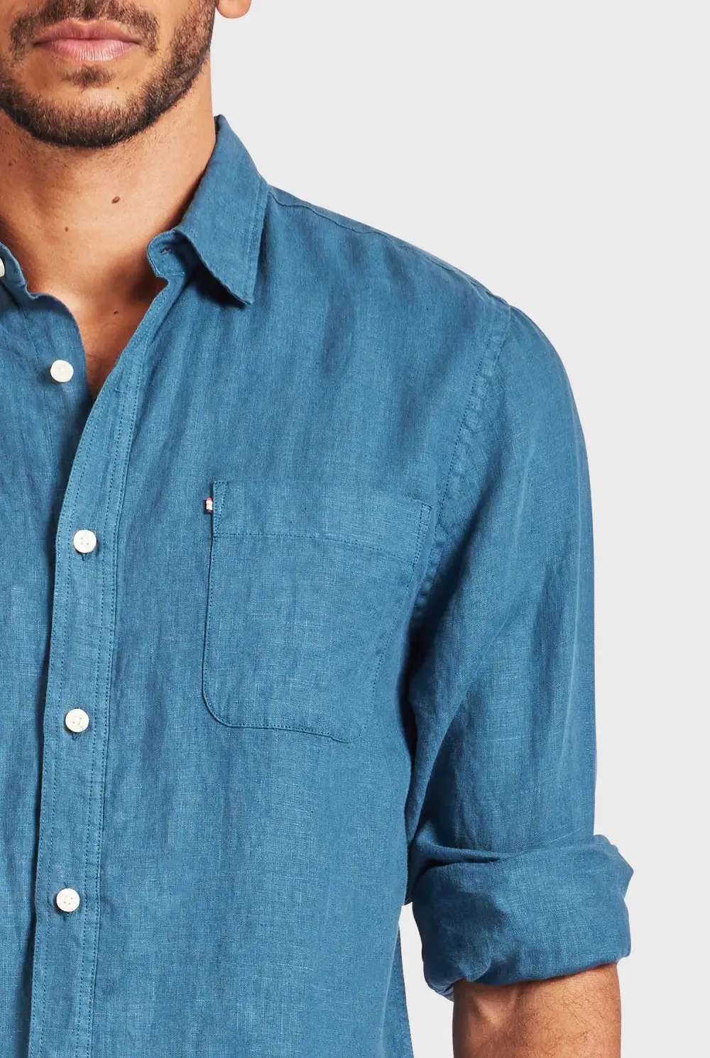 Green Linen Point Collar Shirt