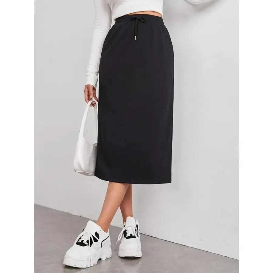 Slit Drawstring Midi Skirt