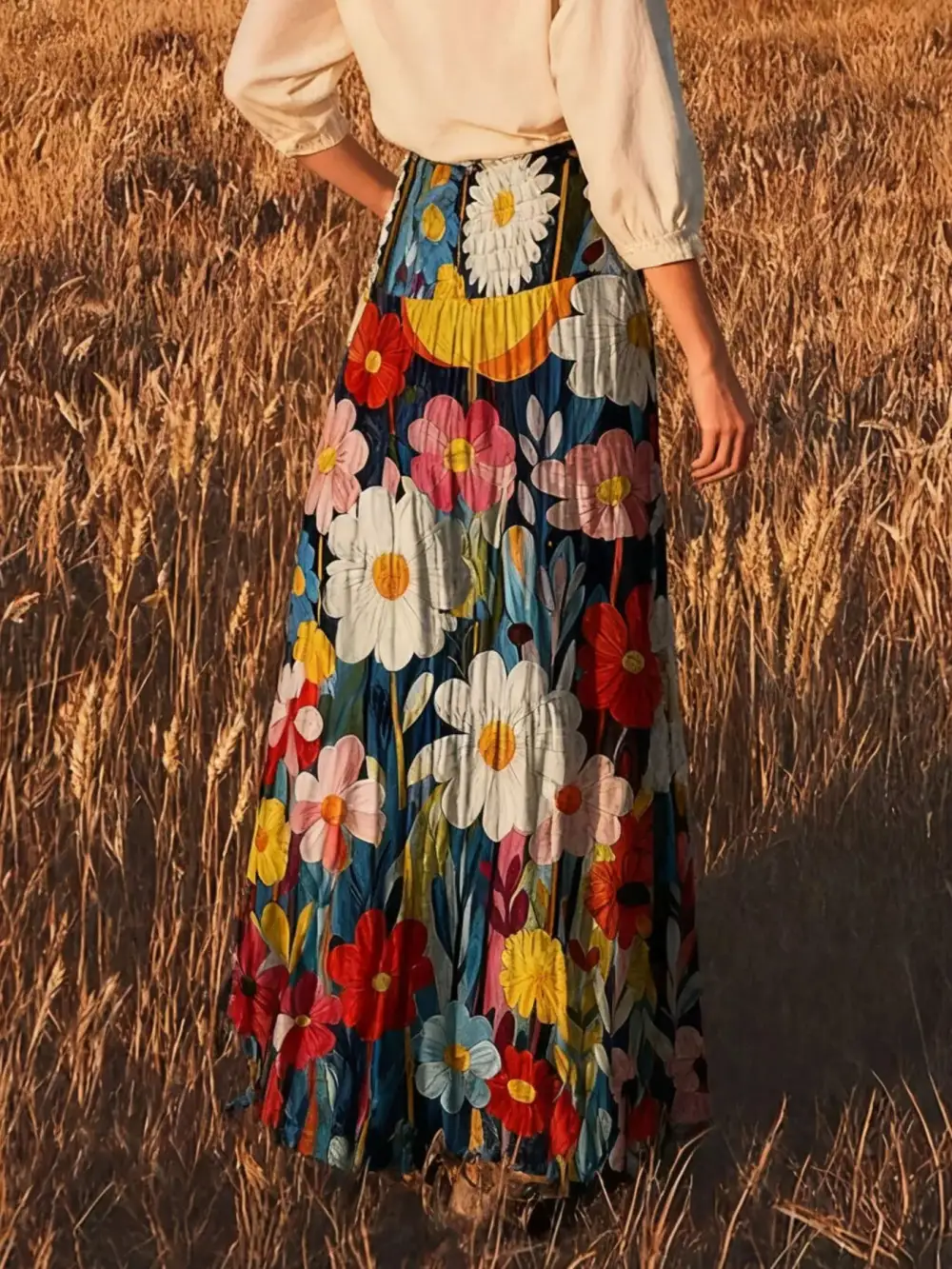 Sleek Smocked Printed Skirt