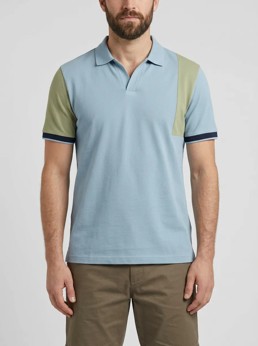 Men's Casual Colorblock Patchwork Contrast Trim Polo Shirt