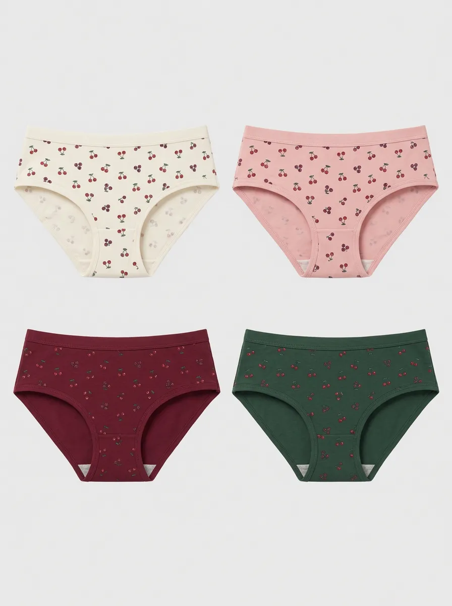 Women's Cherry Lover Fruit Pattern Printed Panties 4-Pack