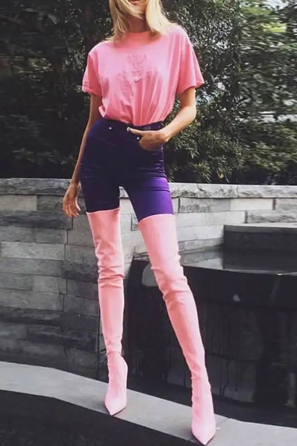 Pink Pointed-Toe Stiletto Boots