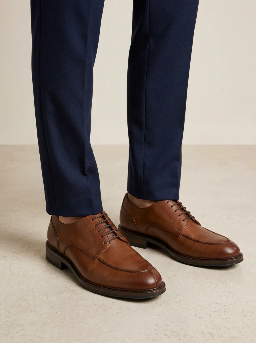 Men's Classic D4 Brown Leather Apron Toe Oxford Shoes