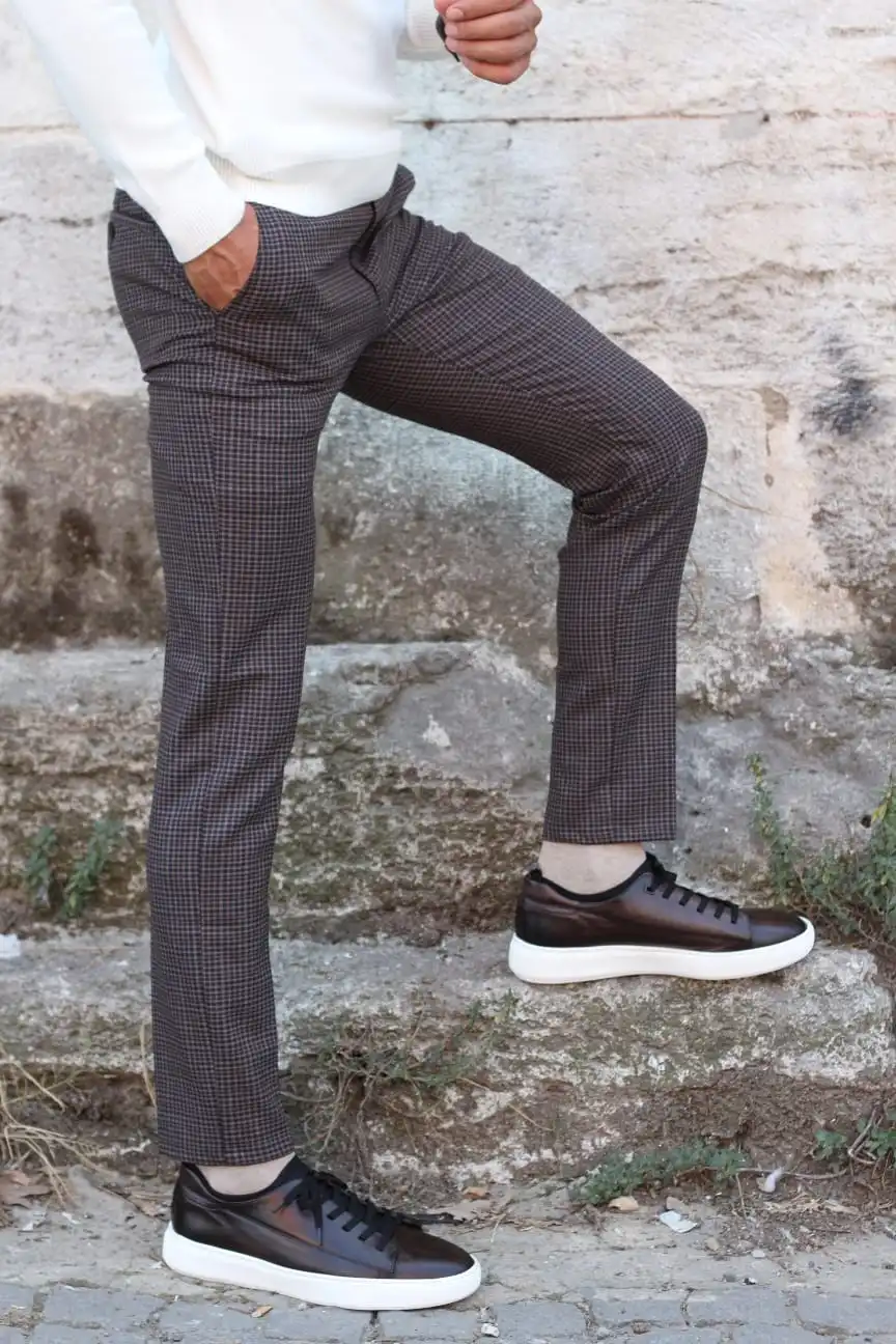 Refined Sleek Slim Fit Plaid Tailored Trousers