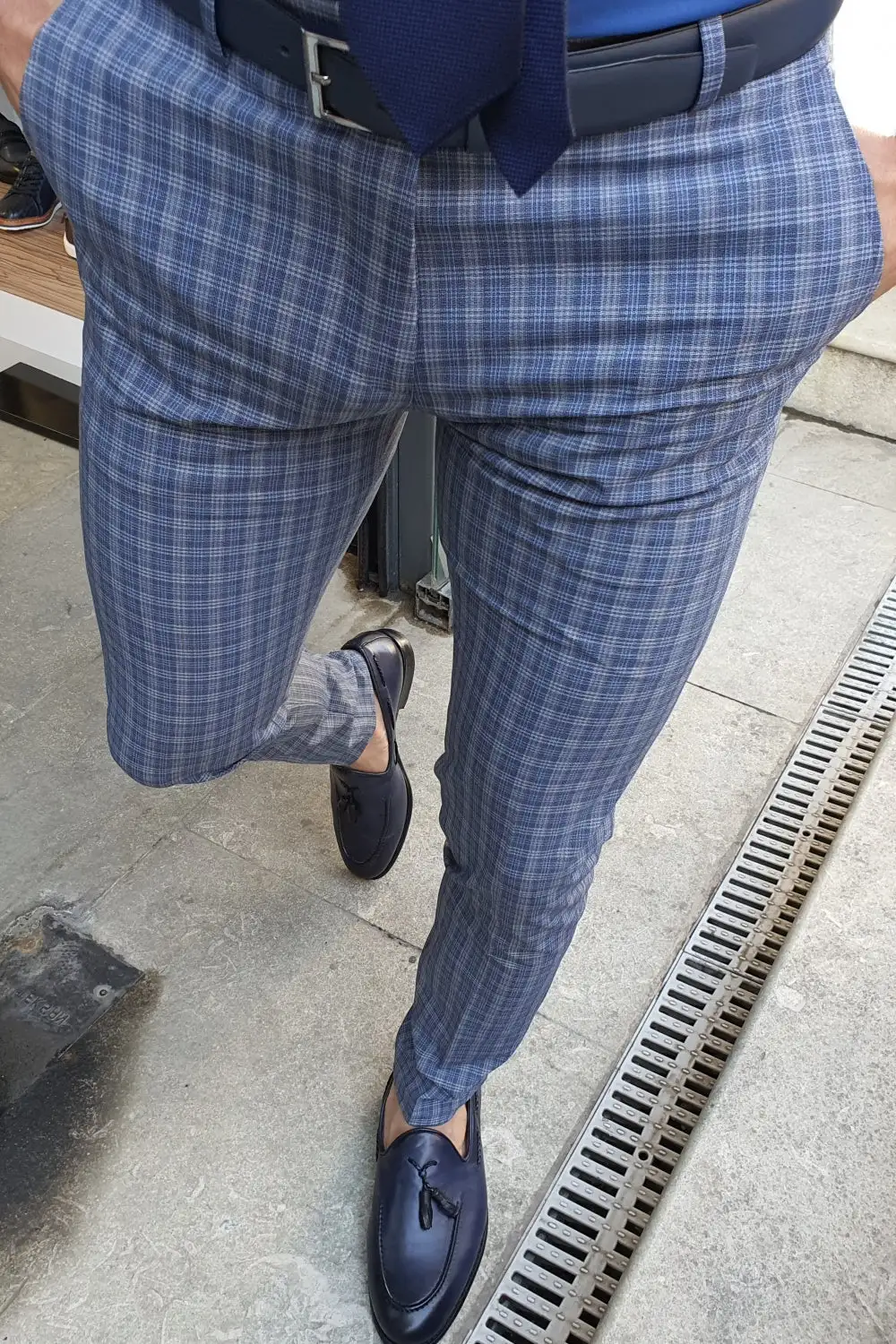 Formal Inspired Slim Fit Plaid Tailored Trousers