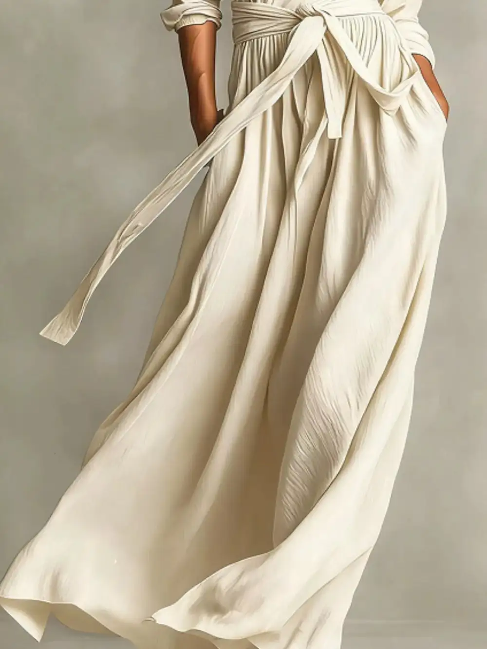 Relaxed Shape Tie Waist Long Sleeve Maxi Dress