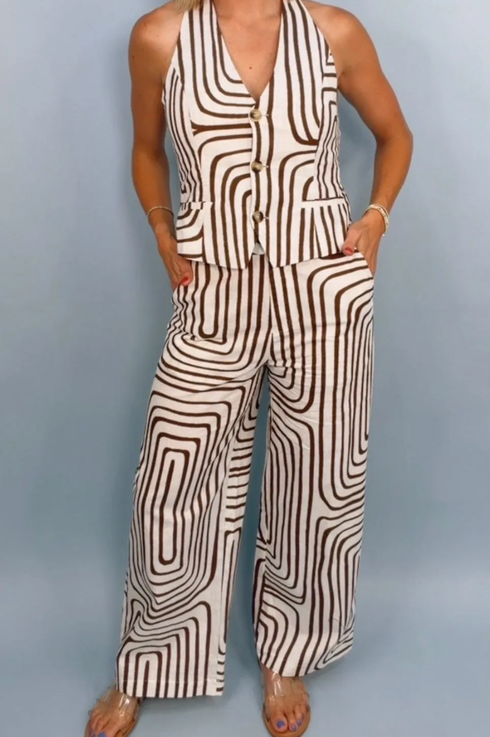 Wide Leg Elastic Waist High Rise Pants