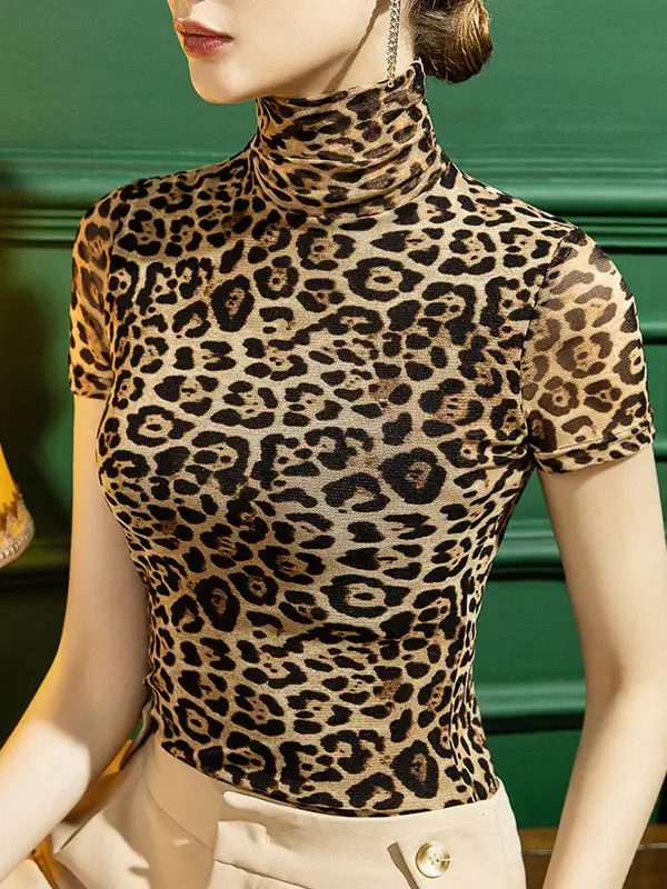 Urban Slim Fit Leopard High Neck T-Shirt