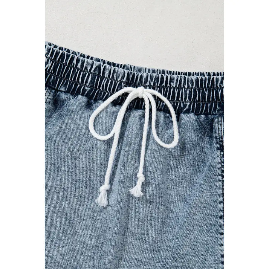 High Waist Drawstring Pocketed Denim Shorts
