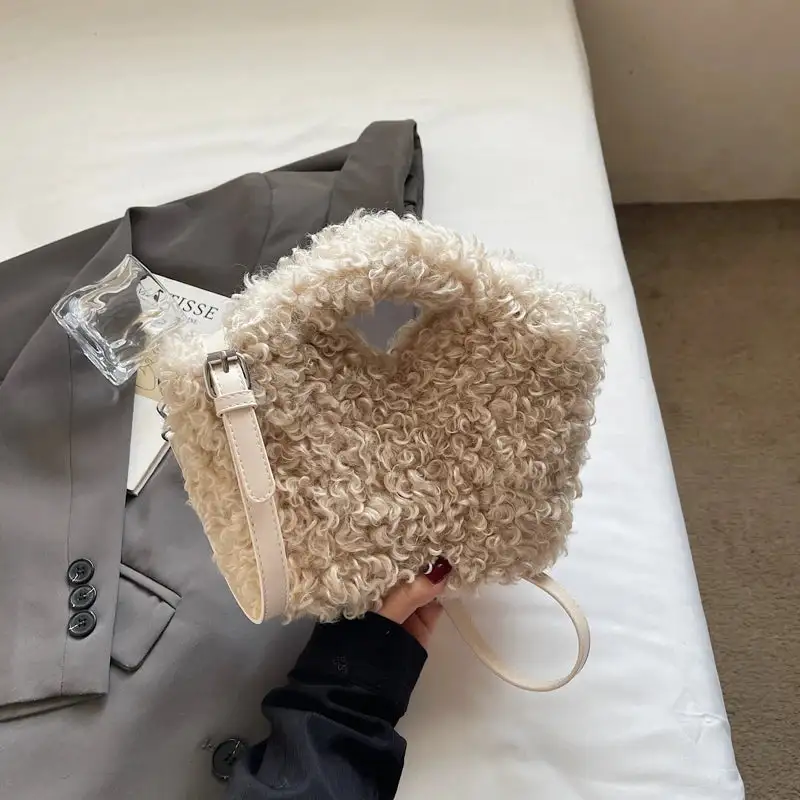 Playful Accent: Furry Ball Mini Crossbody Bag
